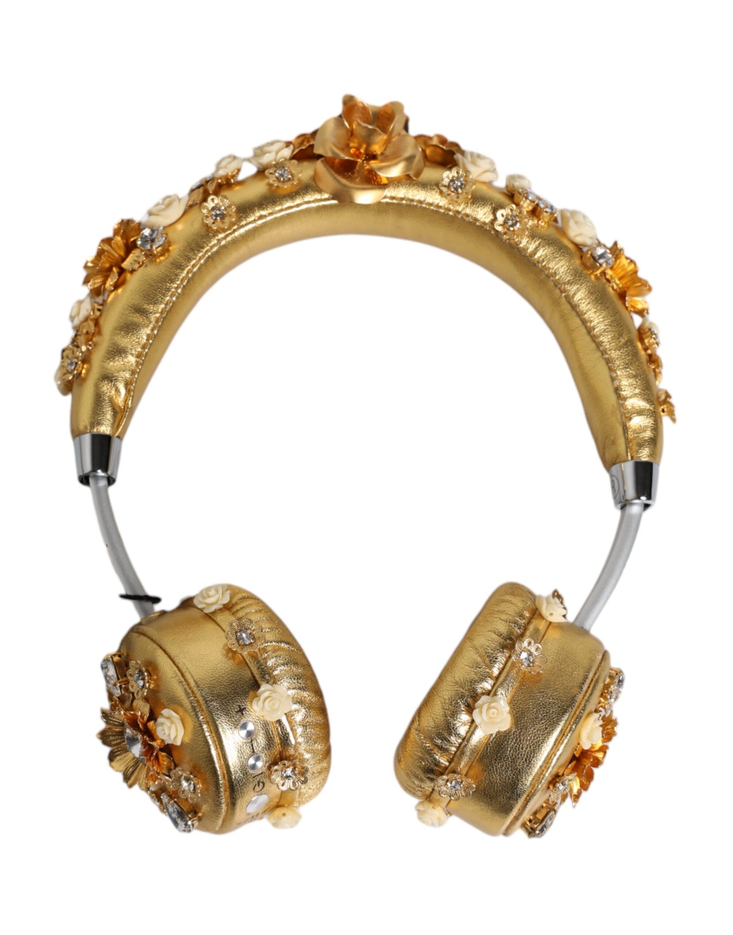Gold Leather Floral Crystal Angel Headset Headphones-Dolce & Gabbana-LabelTerrace.com
