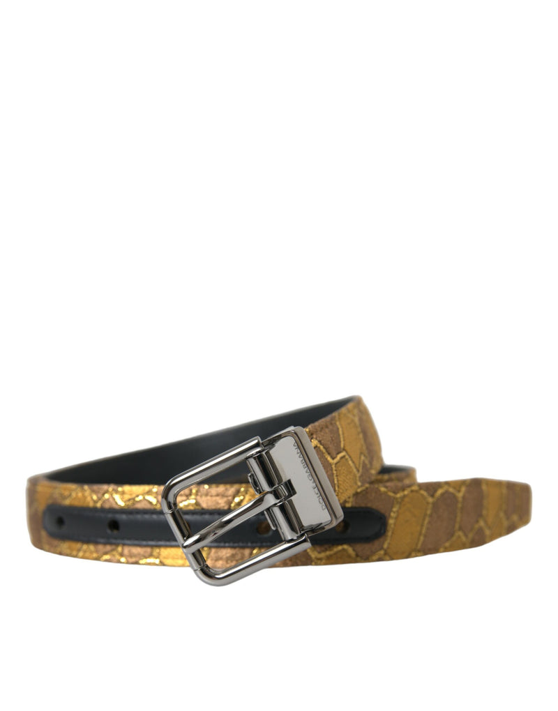 Gold Leather Jacquard Silver Metal Buckle Belt-Dolce & Gabbana-LabelTerrace.com