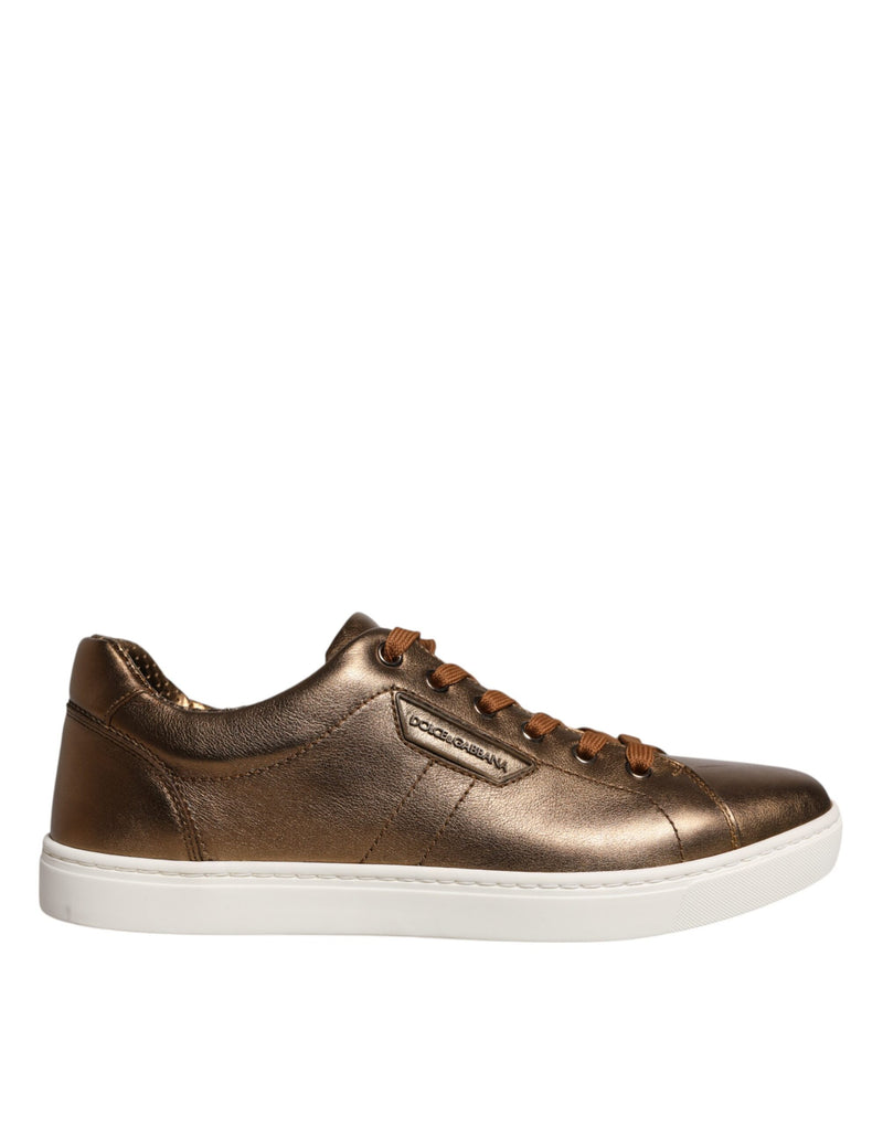 Gold Leather Logo London Men Sneaker Shoes-Dolce & Gabbana-LabelTerrace.com