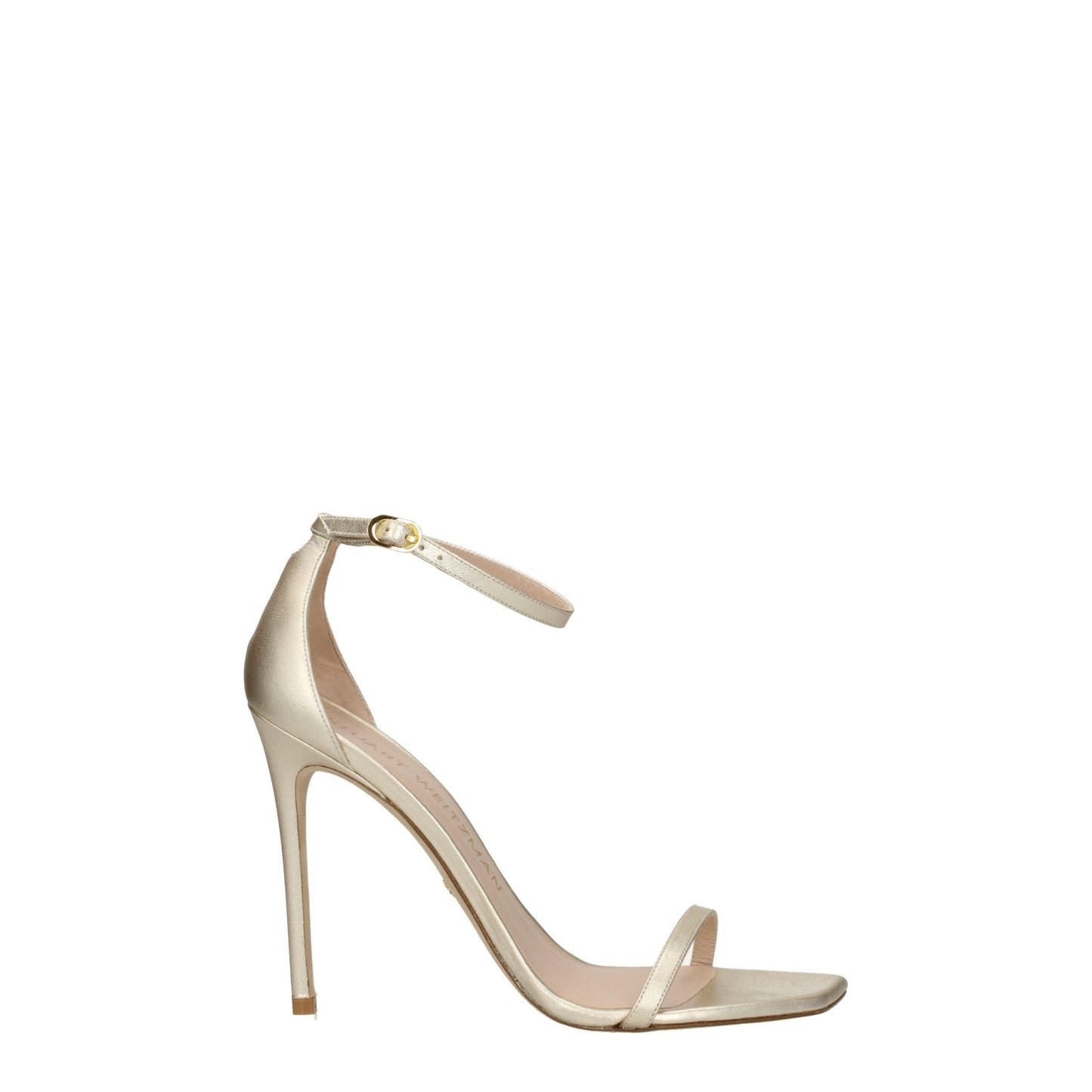 Gold Leather Stiletto Heel Sandals-Stuart Weitzman-LabelTerrace.com