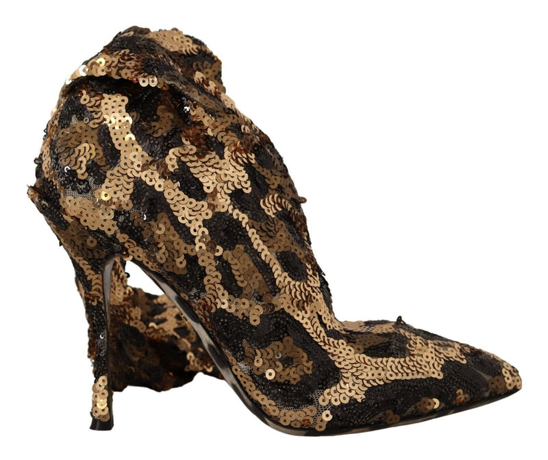 Gold Leopard Sequins Heels Boots Shoes-Dolce & Gabbana-LabelTerrace.com