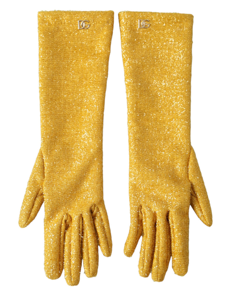 Gold Lurex Fantasia Mid Arm Length Gloves-Dolce & Gabbana-LabelTerrace.com