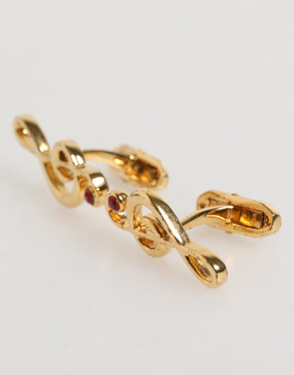 Gold Musical Note Metal Brass Pin Men Accessory Cufflinks-Dolce & Gabbana-LabelTerrace.com