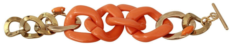 Gold Orange Chain Wide Brass Plastic Bracelet-Ermanno Scervino-LabelTerrace.com