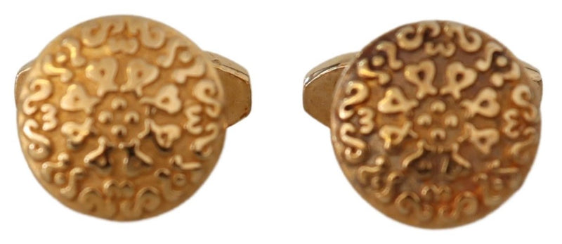 Gold Plated Brass Round Pin Men Cufflinks-Dolce & Gabbana-LabelTerrace.com