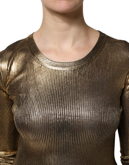 Gold Round Neck Long Sleeve Pullover Top-Dolce & Gabbana-LabelTerrace.com