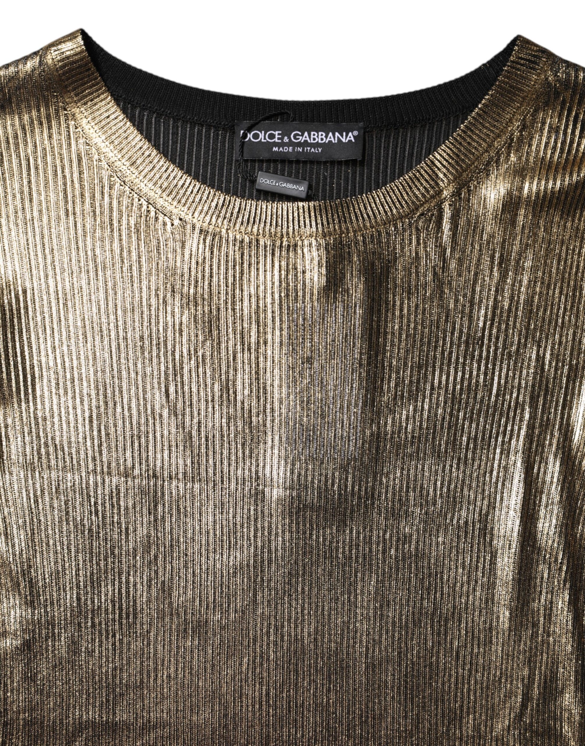 Gold Round Neck Long Sleeve Pullover Top-Dolce & Gabbana-LabelTerrace.com