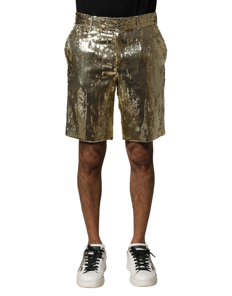 Gold Sequin Polyester Embellished Bermuda Shorts-Dolce & Gabbana-LabelTerrace.com