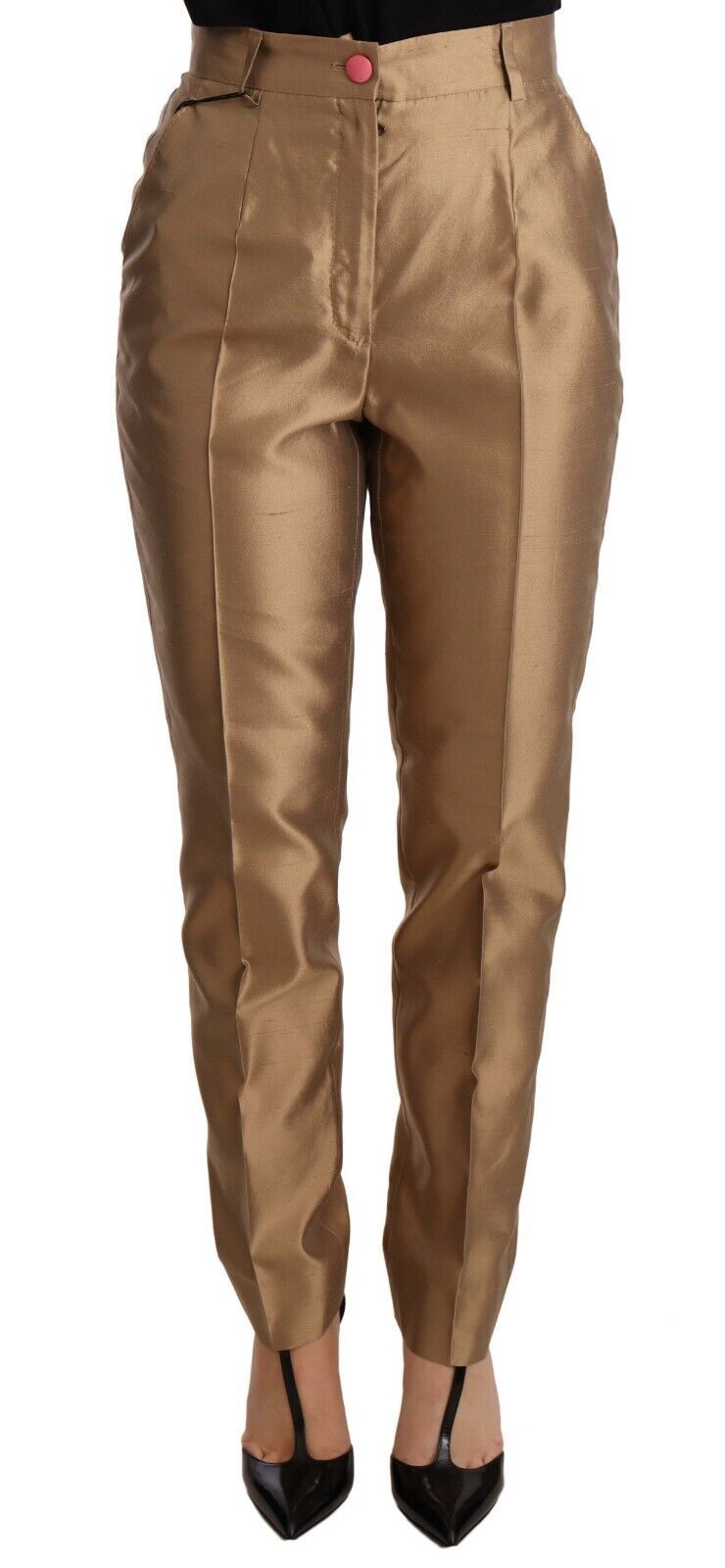 Gold Silk Tapered Trouser Metallic Pants-Dolce & Gabbana-LabelTerrace.com