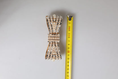 Gold Tone Brass Bow Crystal FauxPearl Embellished Brooch-Dolce & Gabbana-LabelTerrace.com