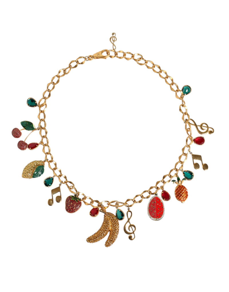 Gold Tone Brass Fruity Crystal Embellished Waist Chain Belt-Dolce & Gabbana-LabelTerrace.com