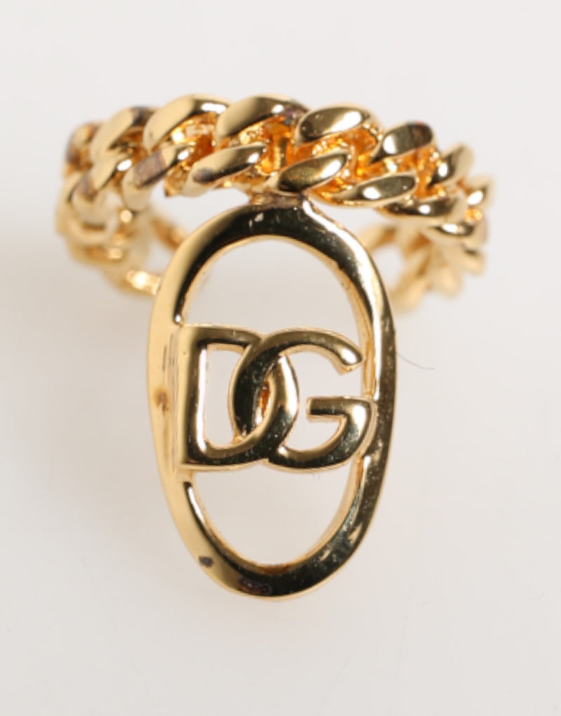 Gold Tone Brass Oval DG Logo Chain Adjustable Ring-Dolce & Gabbana-LabelTerrace.com