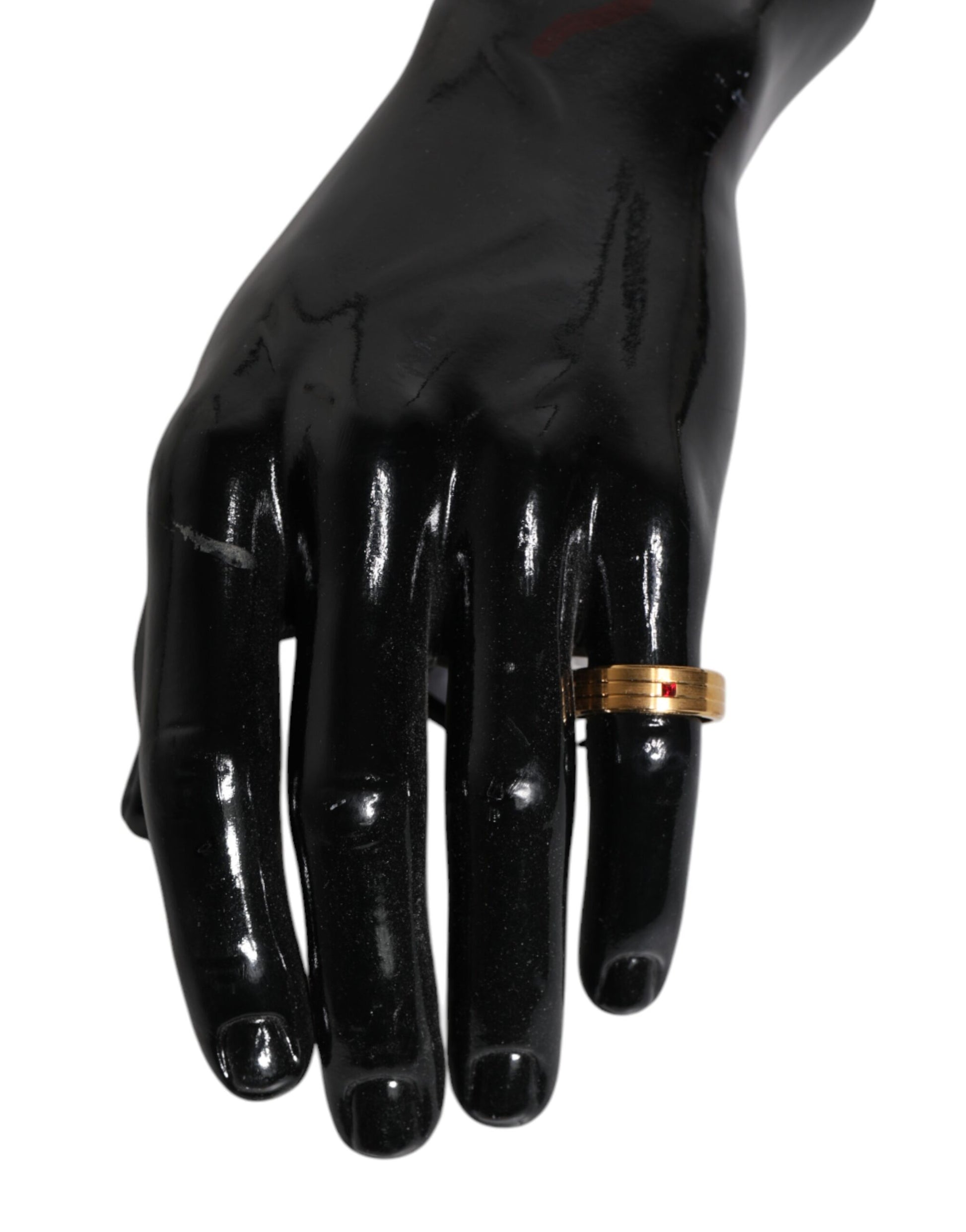 Gold Tone Brass Red Crystal DG Logo Ring-Dolce & Gabbana-LabelTerrace.com