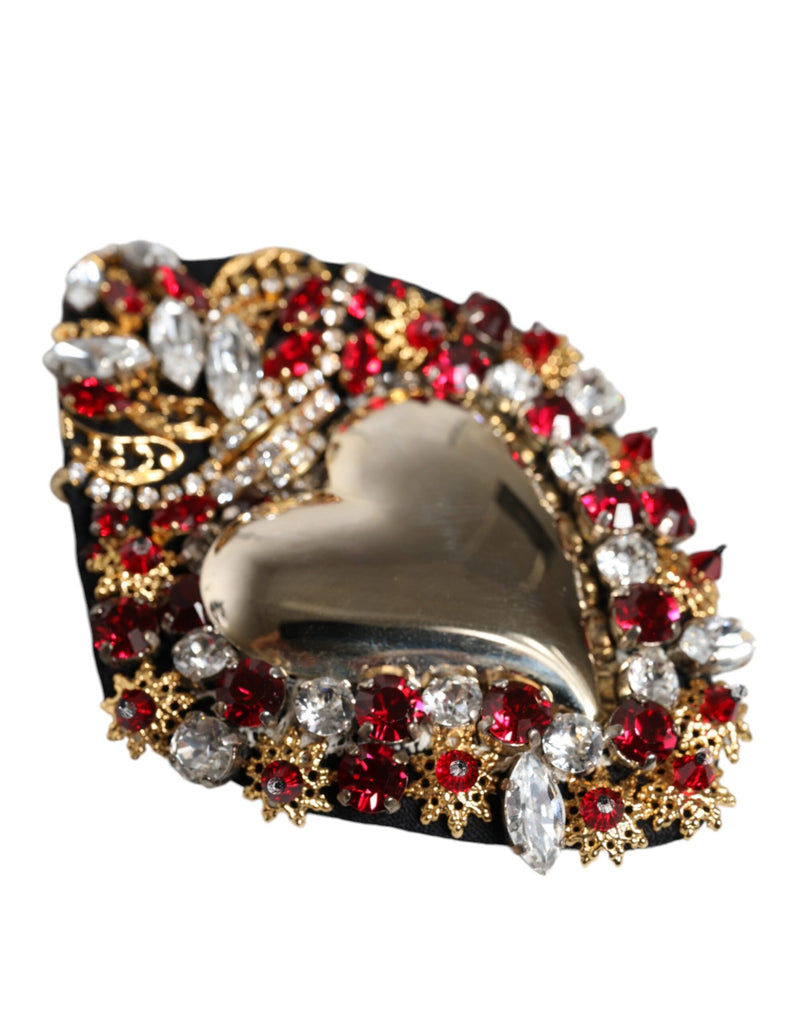 Gold Tone Brass Sacred Heart Crystal Embellished Brooch-Dolce & Gabbana-LabelTerrace.com