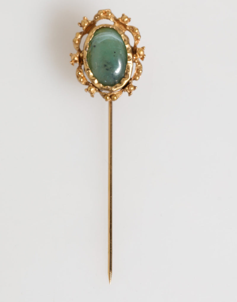Gold Tone Green Stone Antique Men Accessory Brooch Pin-Dolce & Gabbana-LabelTerrace.com