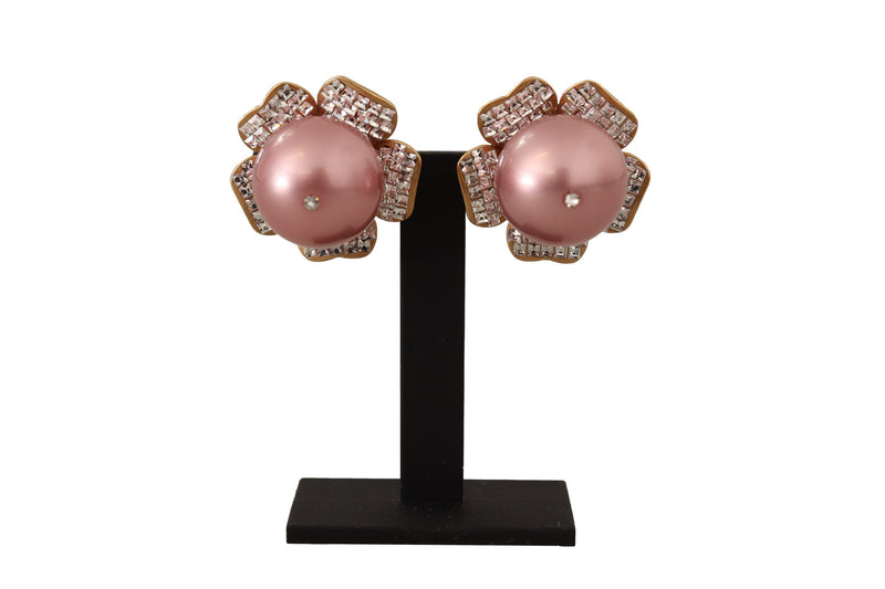 Gold Tone Maxi Faux Pearl Floral Clip-on Jewelry Earrings-Dolce & Gabbana-LabelTerrace.com