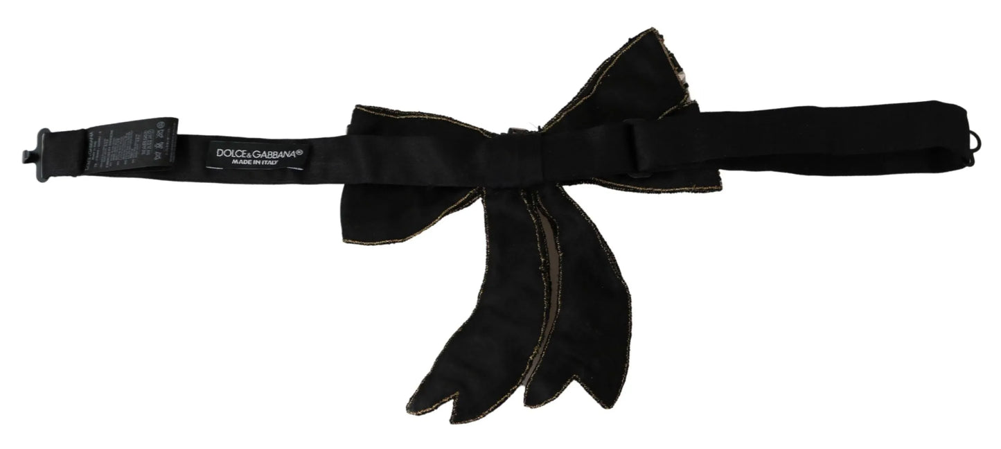 Gold Tone Silk Rhinestone Embellished Women Bowtie-Dolce & Gabbana-LabelTerrace.com