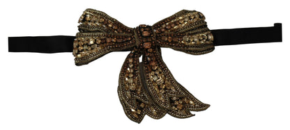Gold Tone Silk Rhinestone Embellished Women Bowtie-Dolce & Gabbana-LabelTerrace.com