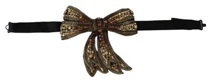 Gold Tone Silk Rhinestone Embellished Women Bowtie-Dolce & Gabbana-LabelTerrace.com