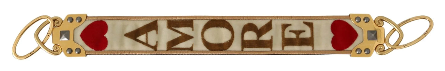 Gold White Textile Leather AMORE Shoulder Strap-Dolce & Gabbana-LabelTerrace.com