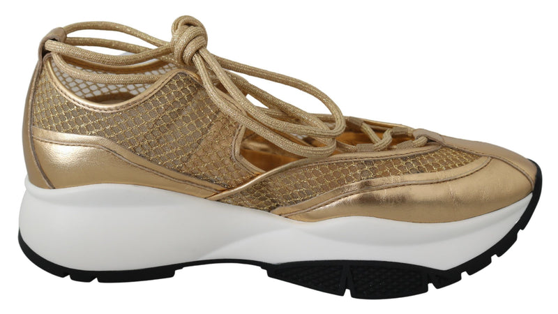 Golden Glamour Mesh Leather Sneakers-Jimmy Choo-LabelTerrace.com