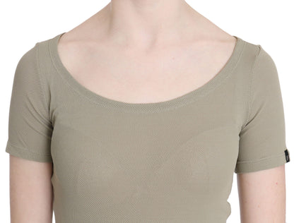 Gray 100% Nylon Short Sleeve Casual Tank Top Blouse