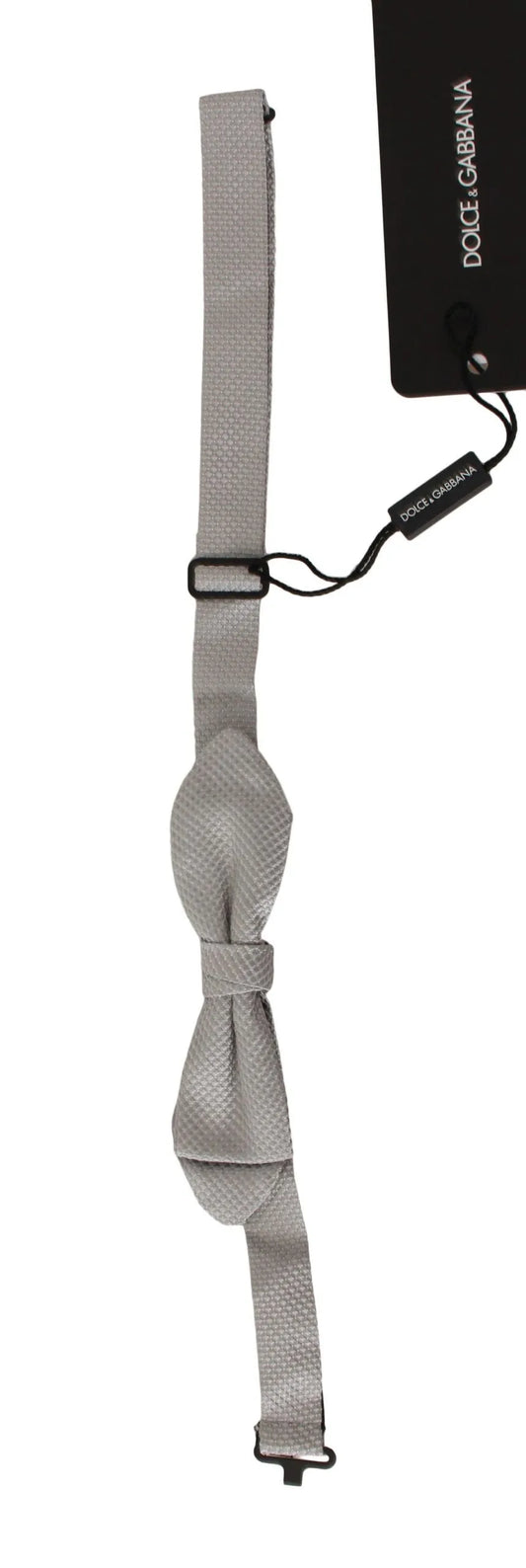 Gray 100% Silk Faille Adjustable Neck Bow Tie Papillon-Dolce & Gabbana-LabelTerrace.com