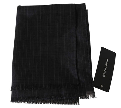 Gray 100% Wool Striped Pattern Wrap Scarf-Dolce & Gabbana-LabelTerrace.com