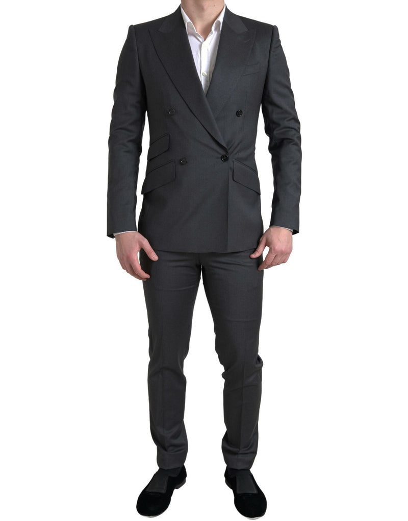 Gray 2 Piece Double Breasted SICILIA Suit-Dolce & Gabbana-LabelTerrace.com