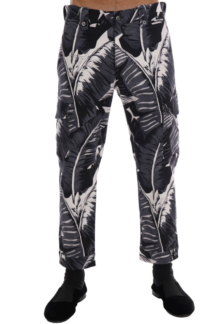 Gray Banana Leaf Cotton Pants-Dolce & Gabbana-LabelTerrace.com