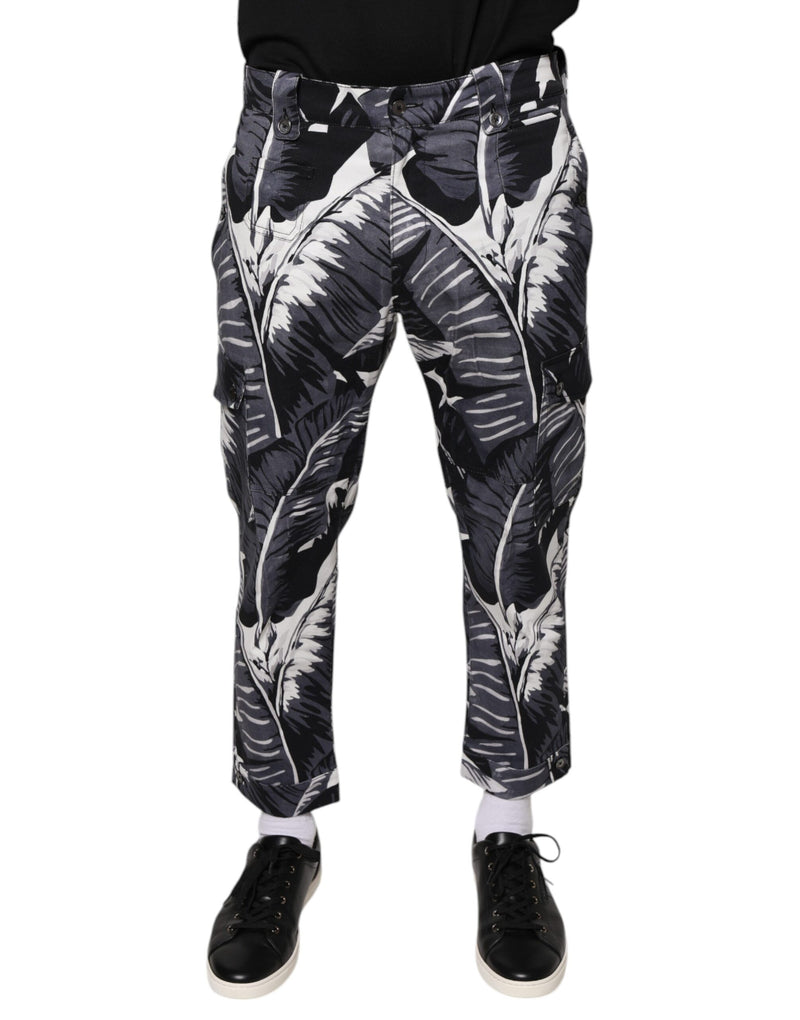 Gray Banana Leaf Cotton Stretch Capri Pants-Dolce & Gabbana-LabelTerrace.com