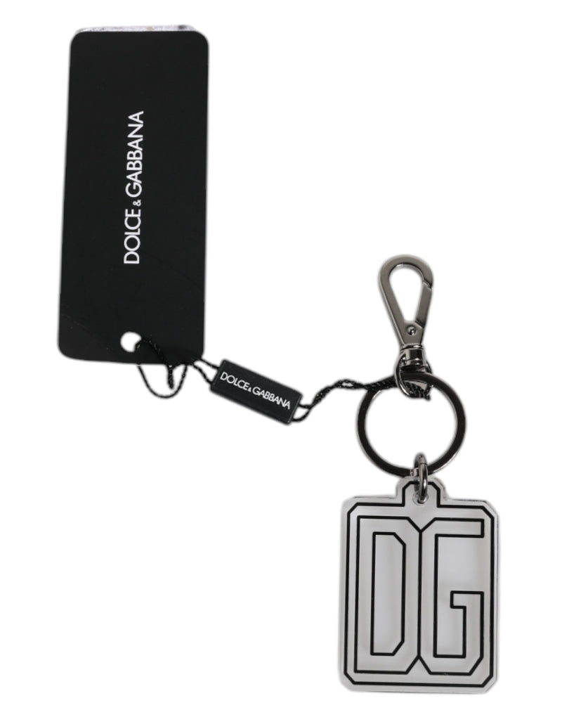 Gray Black DG Rubber Logo Silver Men's Keychain Keyring-Dolce & Gabbana-LabelTerrace.com