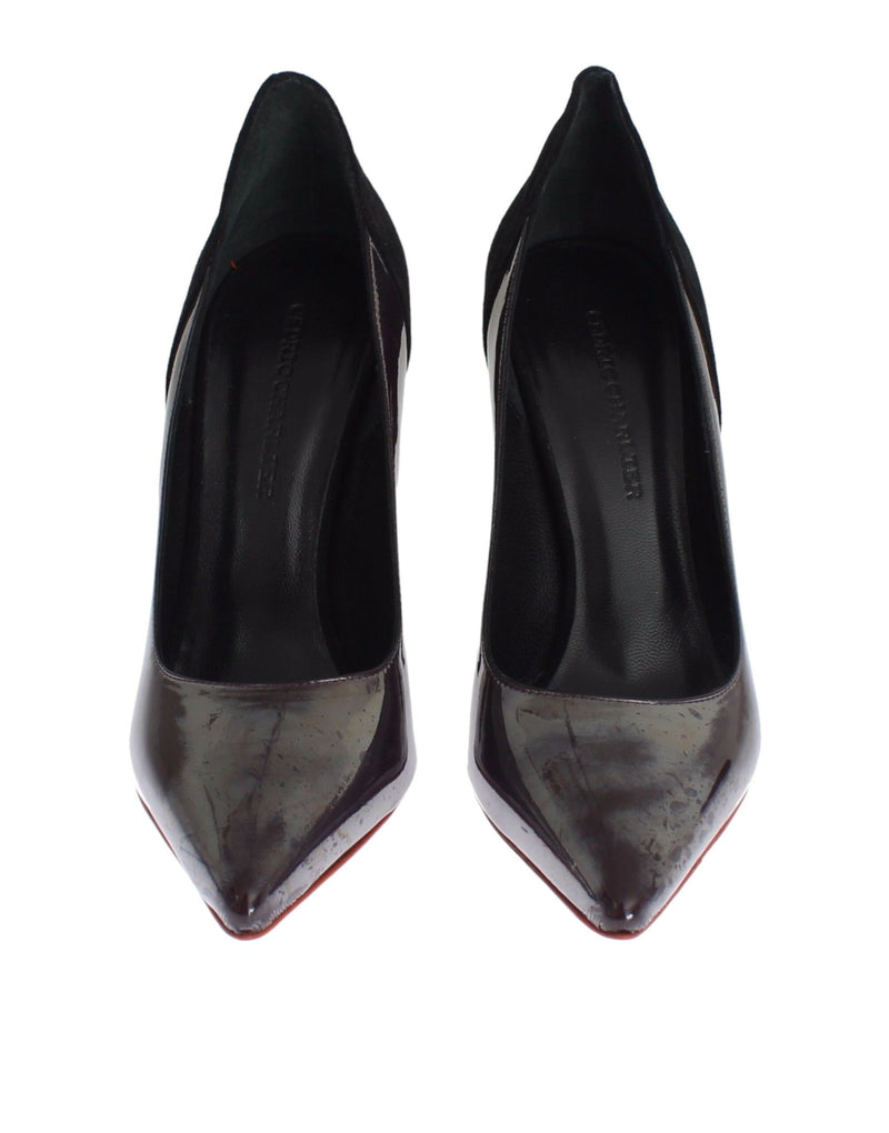 Gray Black Leather Suede Heels Pumps Shoes-Cédric Charlier-LabelTerrace.com