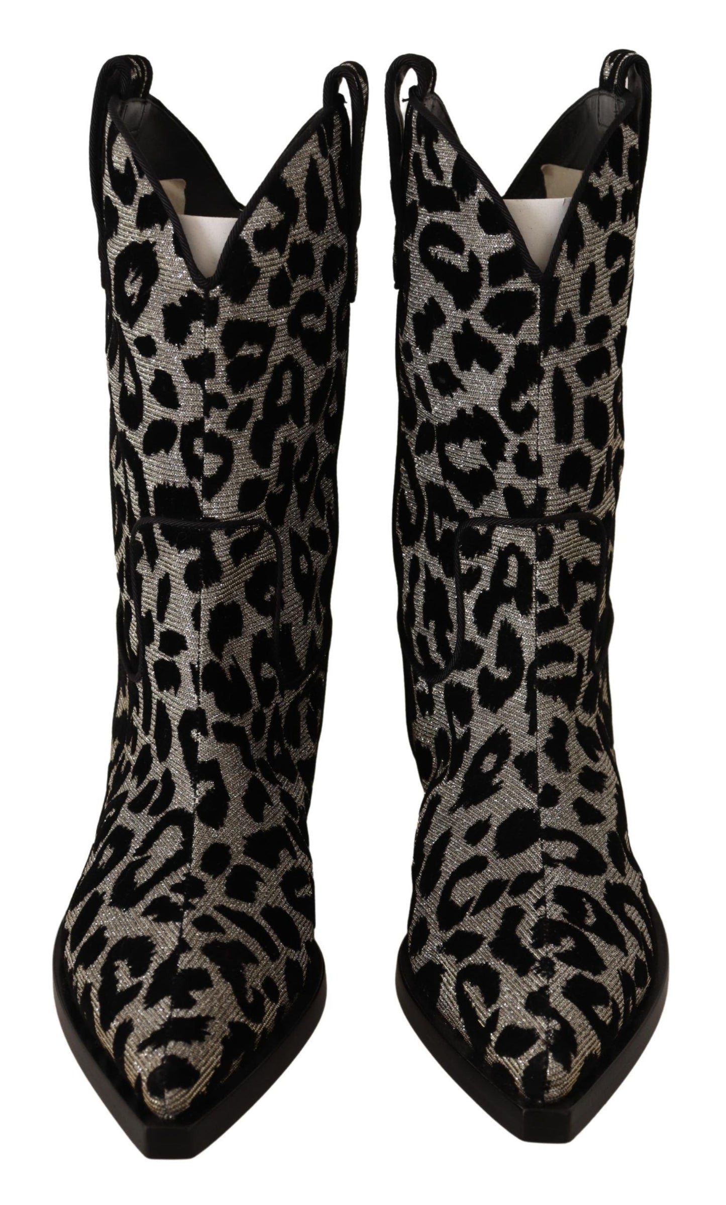 Gray Black Leopard Cowboy Boots Shoes-Dolce & Gabbana-LabelTerrace.com