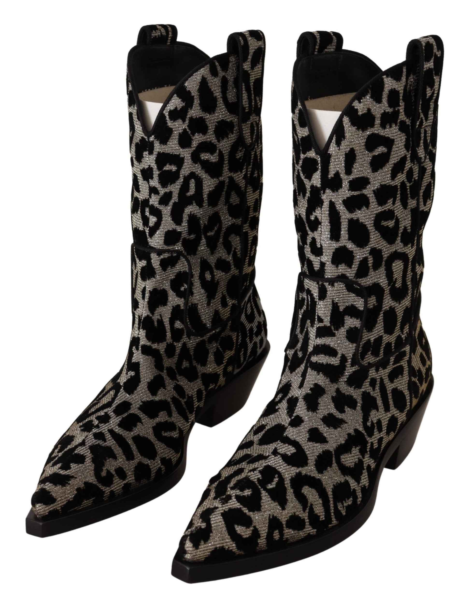Gray Black Leopard Cowboy Boots Shoes-Dolce & Gabbana-LabelTerrace.com