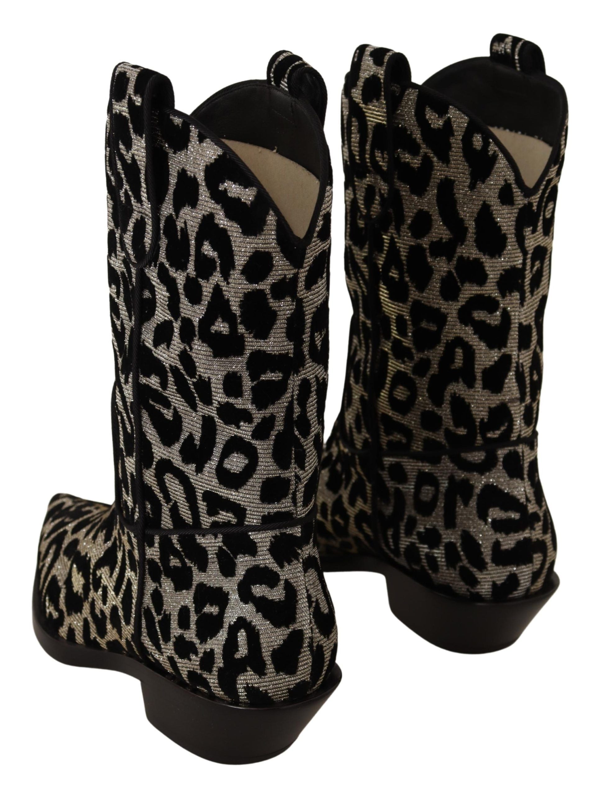 Gray Black Leopard Cowboy Boots Shoes-Dolce & Gabbana-LabelTerrace.com