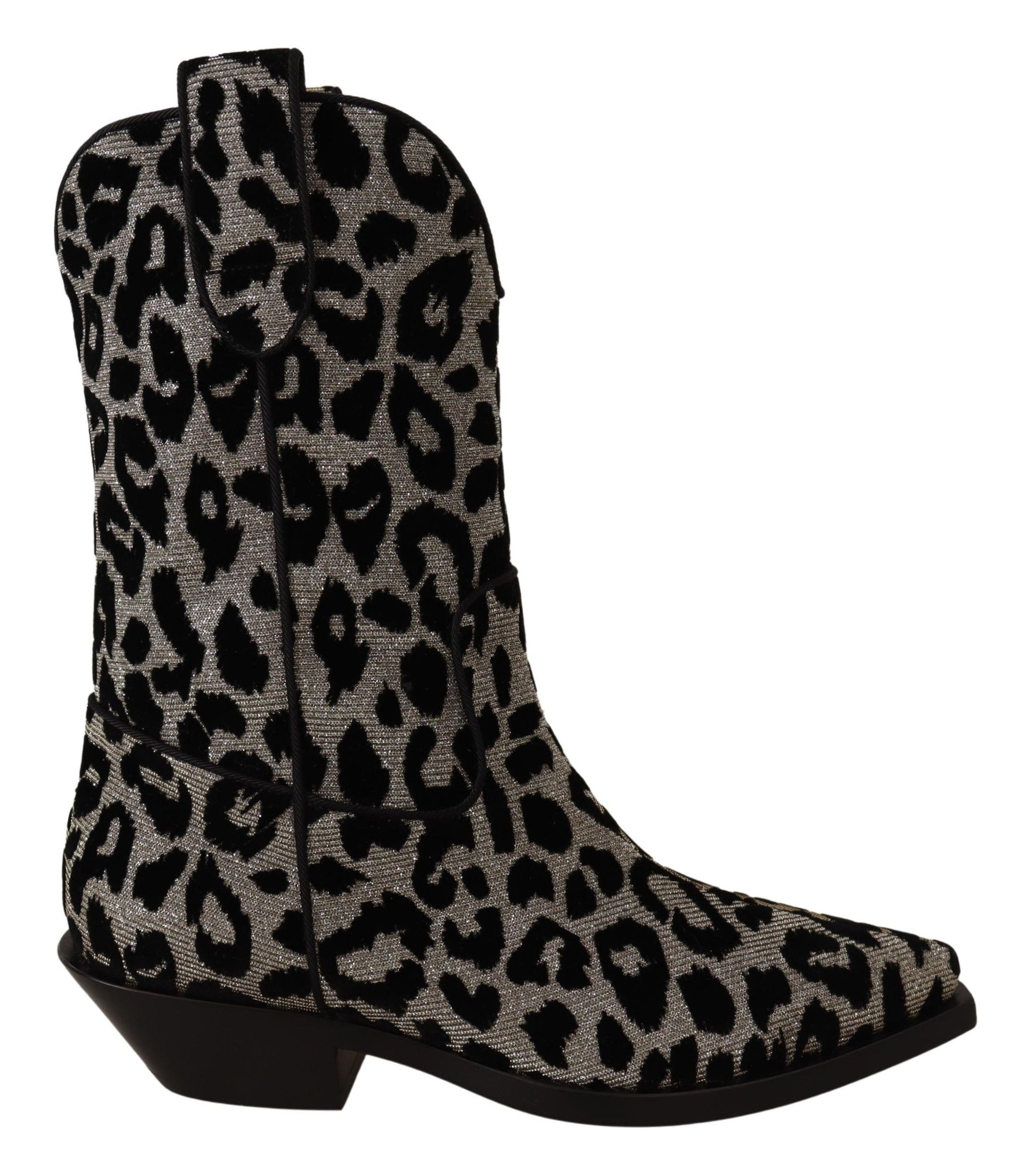 Gray Black Leopard Cowboy Boots Shoes-Dolce & Gabbana-LabelTerrace.com