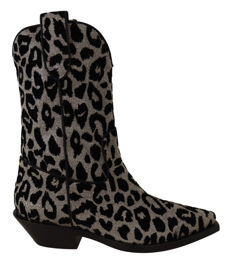 Gray Black Leopard Cowboy Boots Shoes-Dolce & Gabbana-LabelTerrace.com