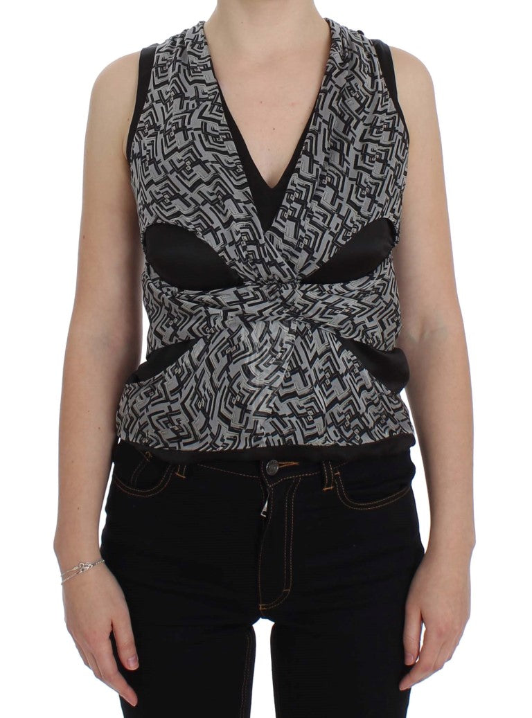 Gray Black Silk Blouse Top-Karl Lagerfeld-LabelTerrace.com