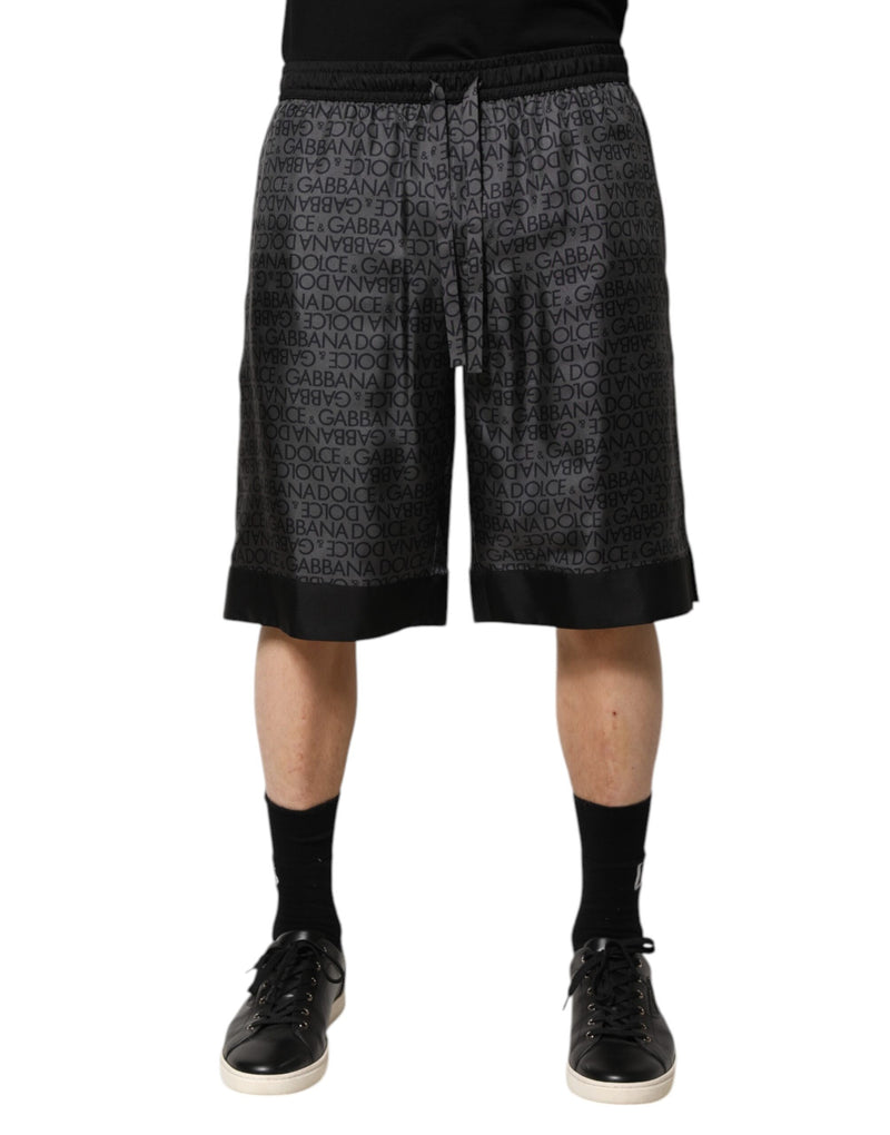 Gray Black Silk DG Logo Men Bermuda Shorts-Dolce & Gabbana-LabelTerrace.com