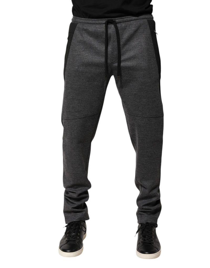 Gray Black Wool Blend Jogger Sweatpants Pants-Dolce & Gabbana-LabelTerrace.com