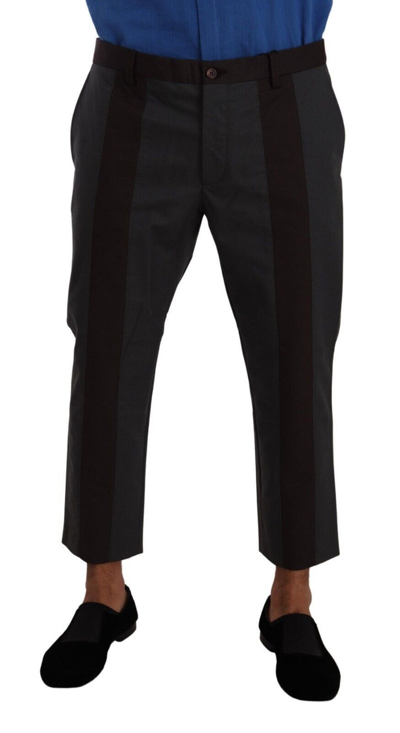 Gray Bordeaux Striped Cropped Trouser Pants-Dolce & Gabbana-LabelTerrace.com