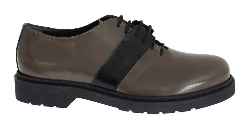 Gray Brown Leather Laceups Shoes-AI_-LabelTerrace.com