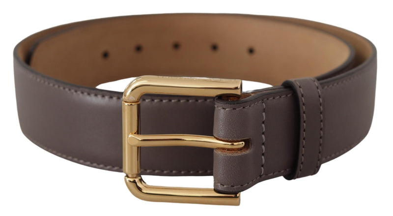 Gray Calfskin Leather Gold Metal Logo Buckle Belt-Dolce & Gabbana-LabelTerrace.com