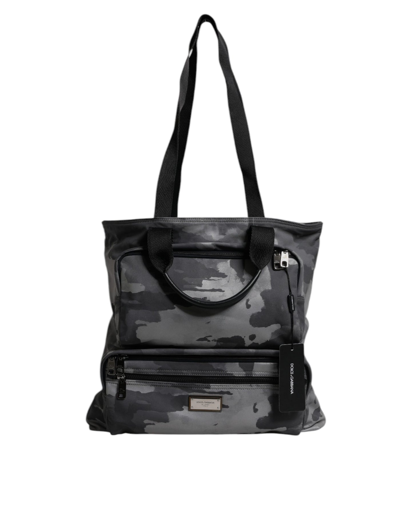 Gray Camo Cotton Multiple Compartments Tote Bag-Dolce & Gabbana-LabelTerrace.com