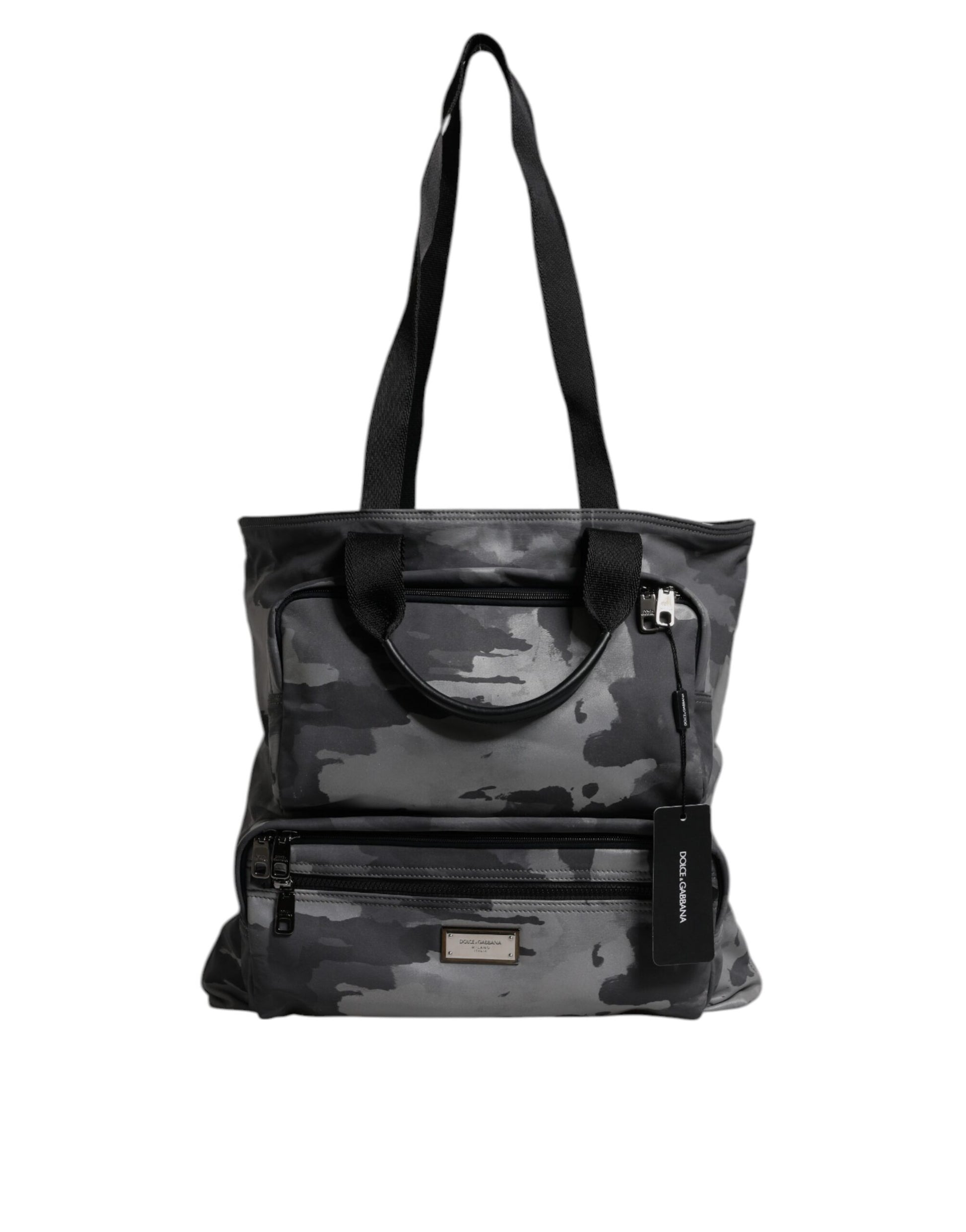Gray Camo Cotton Multiple Compartments Tote Bag-Dolce & Gabbana-LabelTerrace.com