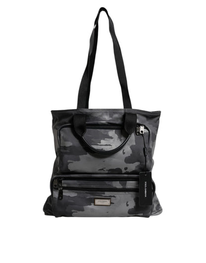 Gray Camo Cotton Multiple Compartments Tote Bag-Dolce & Gabbana-LabelTerrace.com