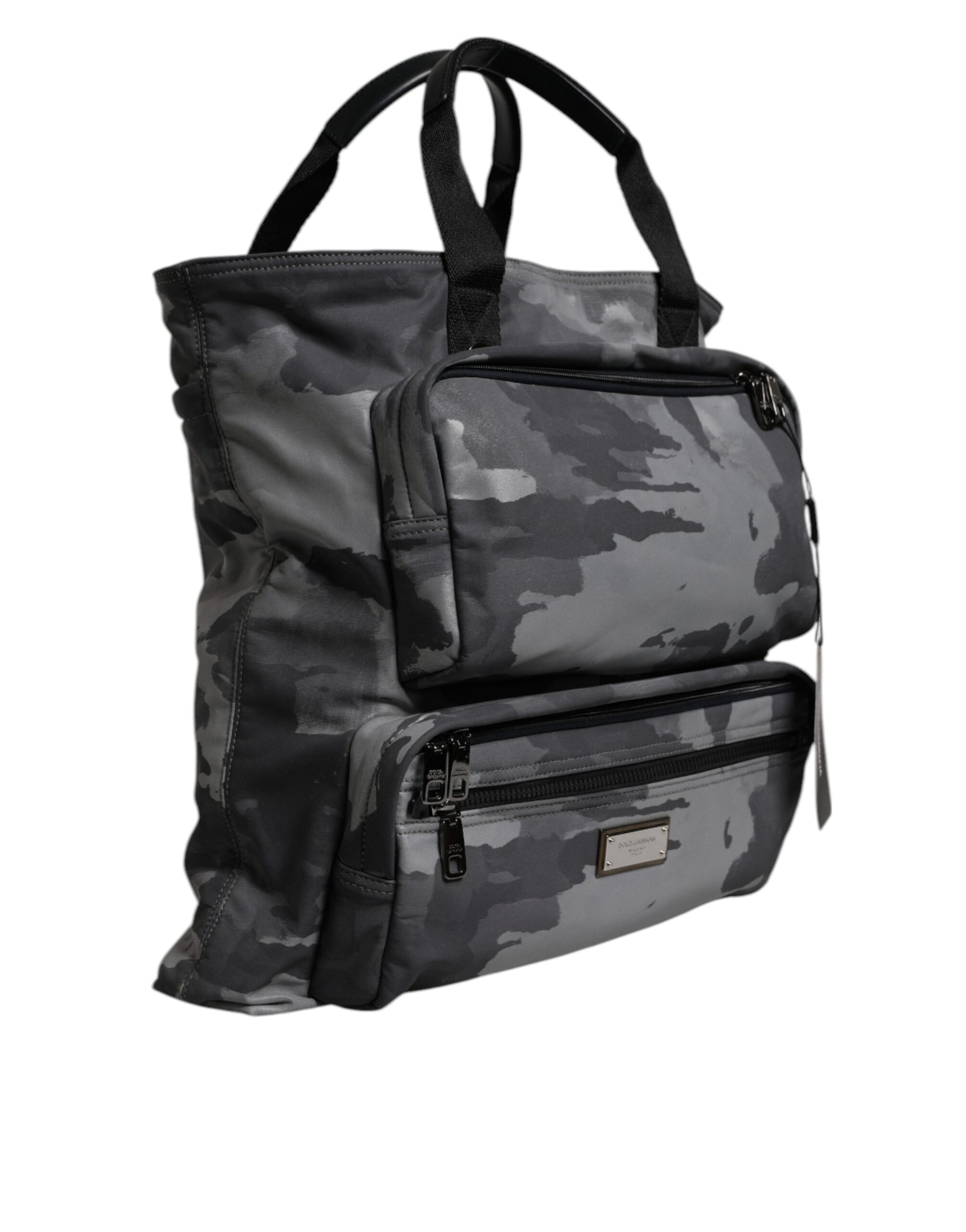 Gray Camo Cotton Multiple Compartments Tote Bag-Dolce & Gabbana-LabelTerrace.com