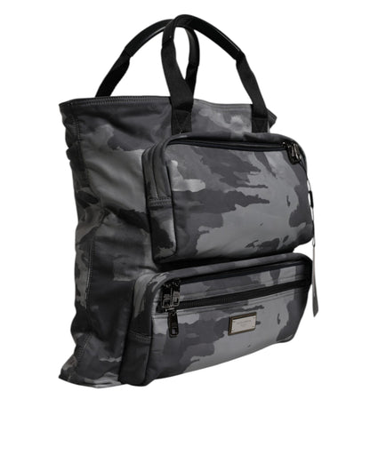 Gray Camo Cotton Multiple Compartments Tote Bag-Dolce & Gabbana-LabelTerrace.com