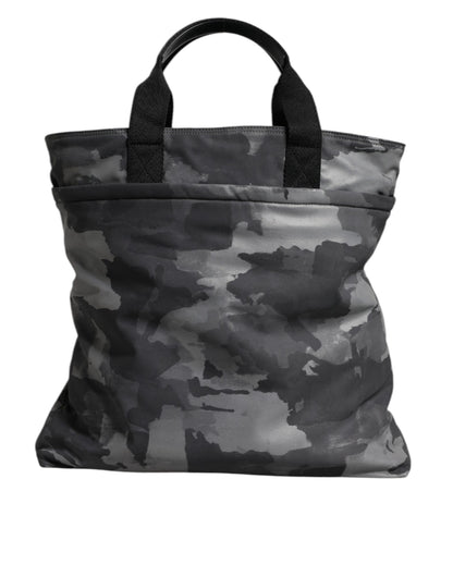 Gray Camo Cotton Multiple Compartments Tote Bag-Dolce & Gabbana-LabelTerrace.com